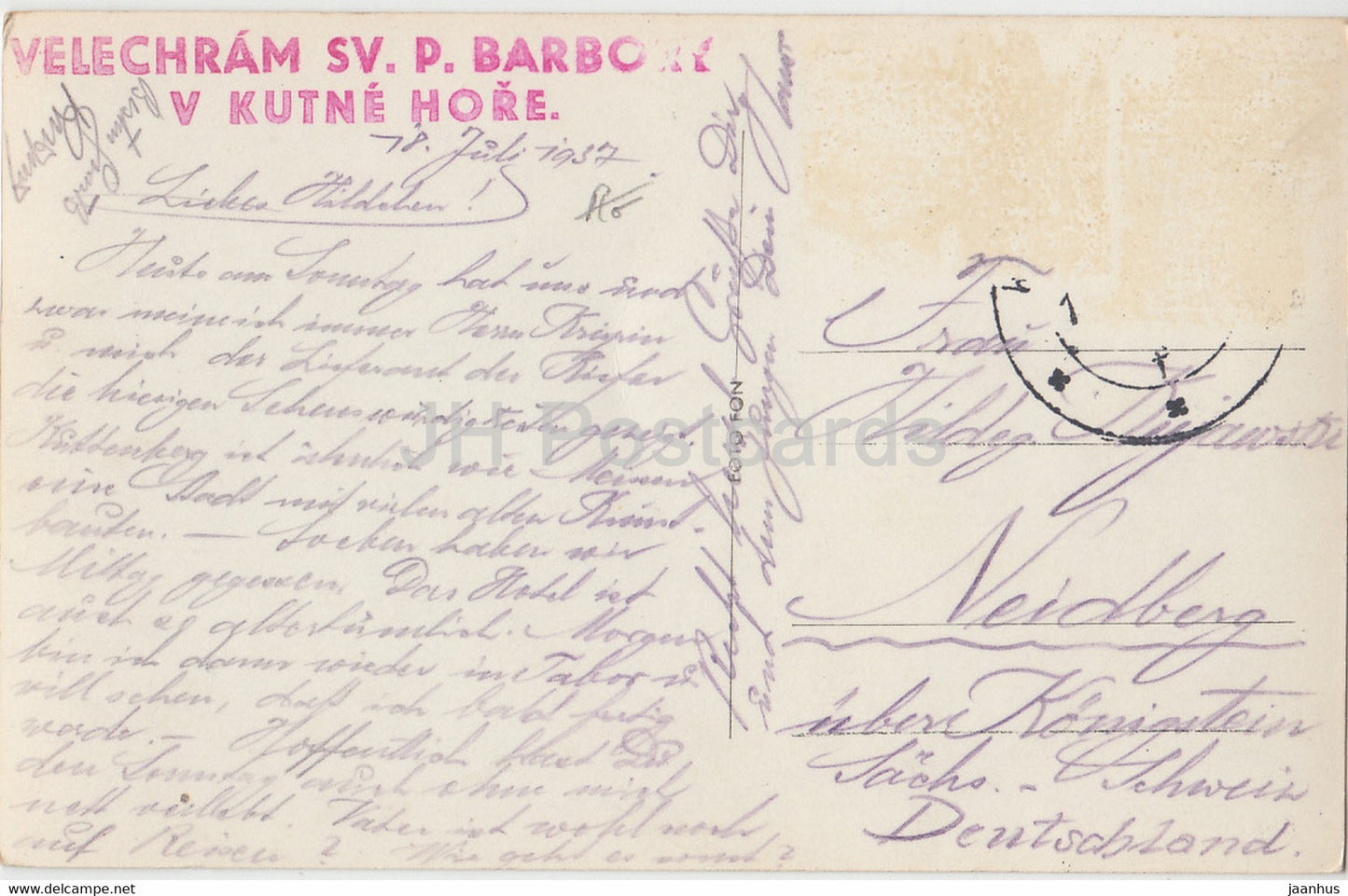 Kutna Hora - Velechram Sv Barbory - old postcard - 1937 - Czech Republic - used