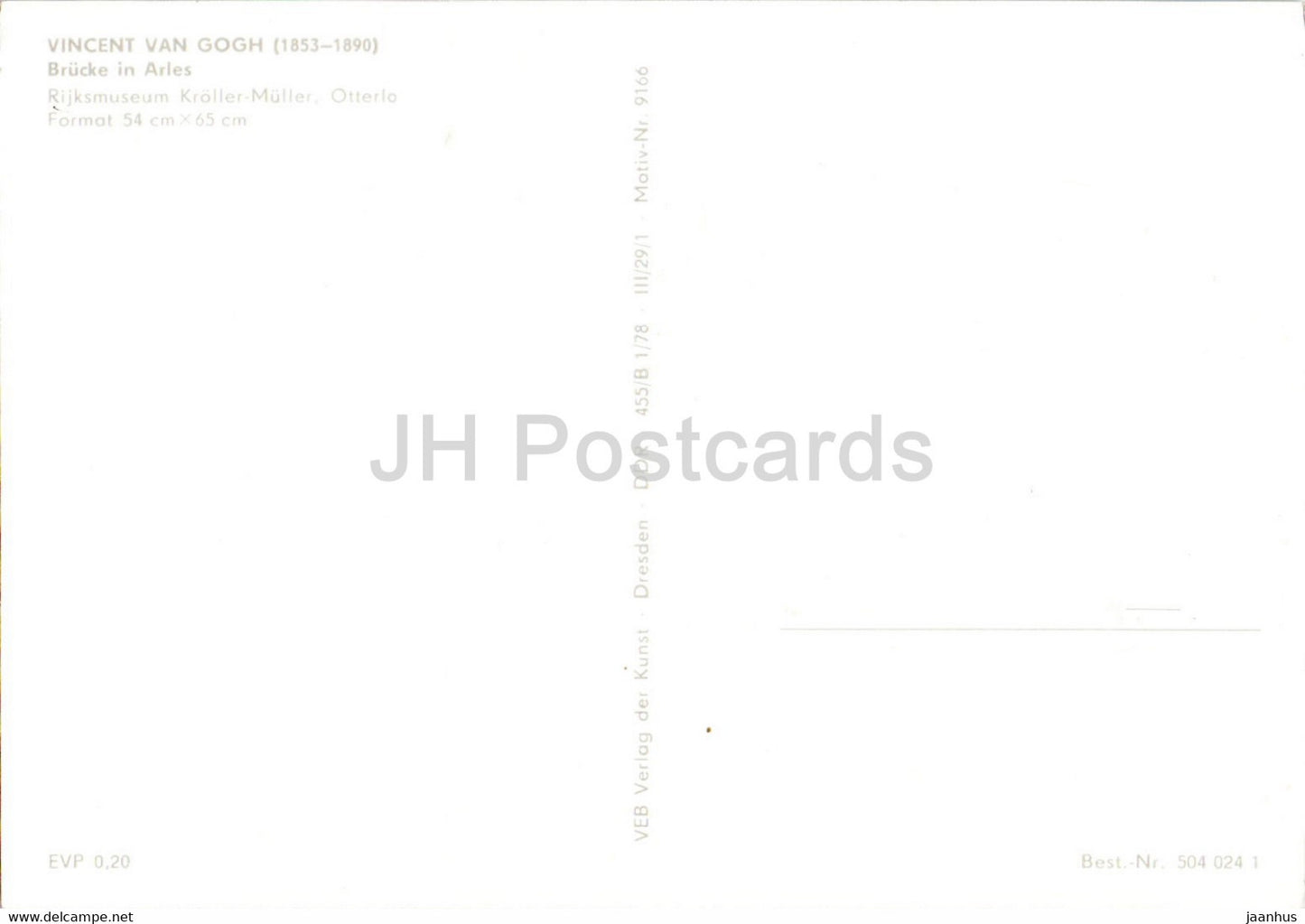 peinture de Vincent van Gogh - Brucke à Arles - pont - Art néerlandais - Allemagne DDR - inutilisé