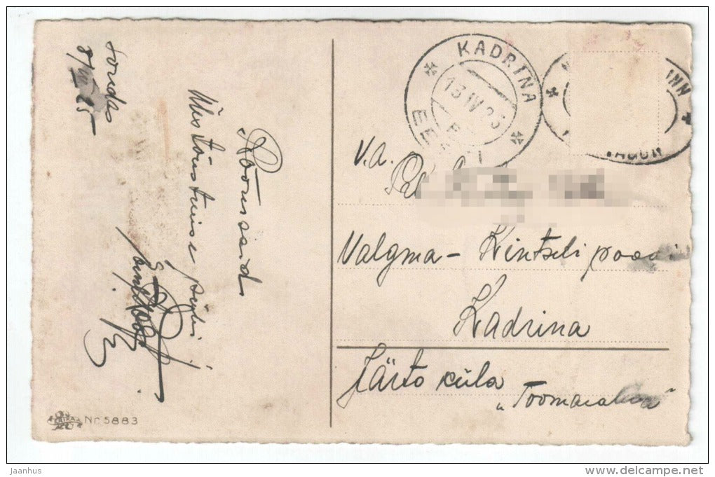 Easter Greeting Card - cock - chicken - hen - ERIKA 5883 - old postcard - circulated in Estonia 1925 Kadrina - used - JH Postcards