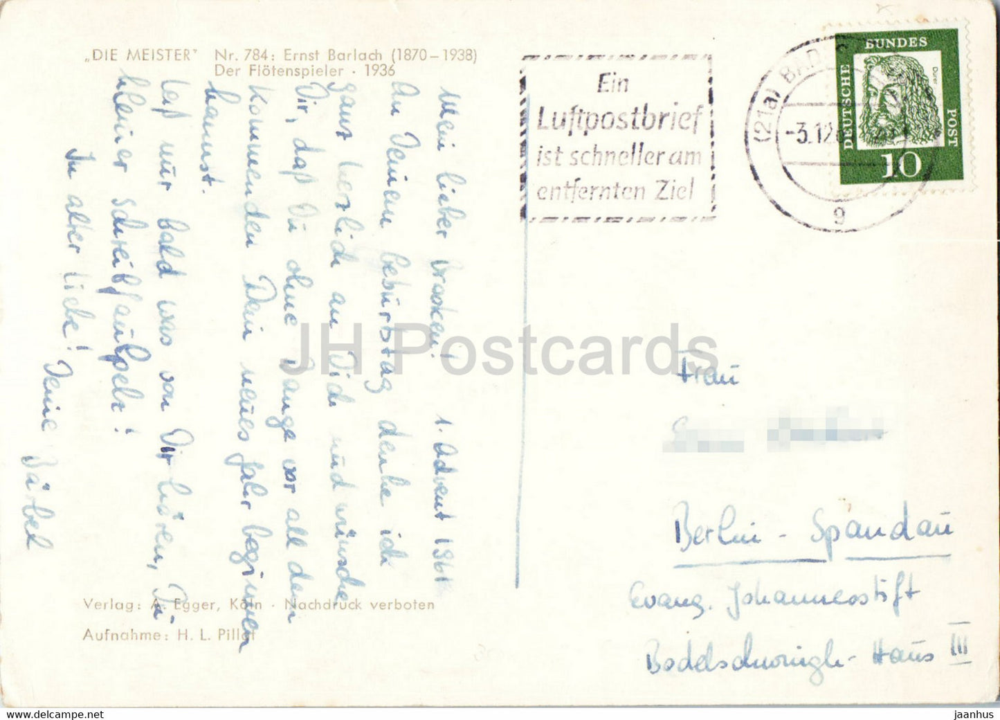 sculpture by Ernst Barlach - Die Meister - German art - old postcard - Germany - used