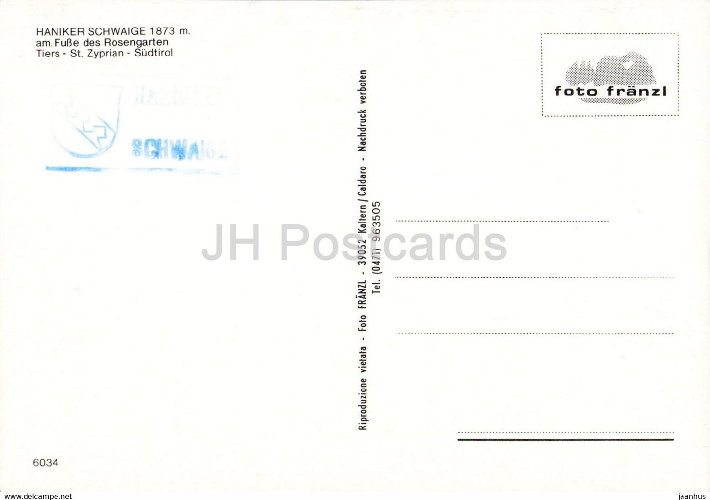 Haniker Schwaige - Am Fusse der Rosengarten - Italy - unused