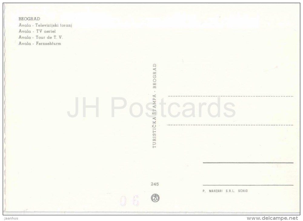 Avala - TV aeriel - TV Tower - Belgrade - Beograd - 245 - Yugoslavia - Serbia - unused - JH Postcards