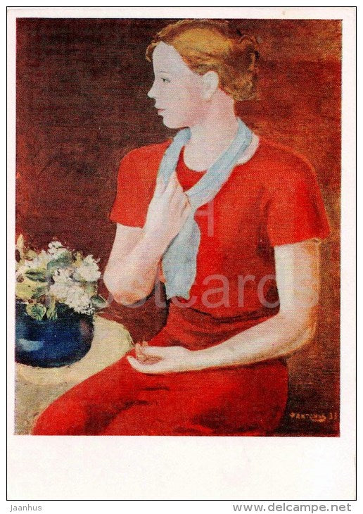 painting by F. Antonov - Portrait of Wife , 1933 - woman - russian art - unused - JH Postcards