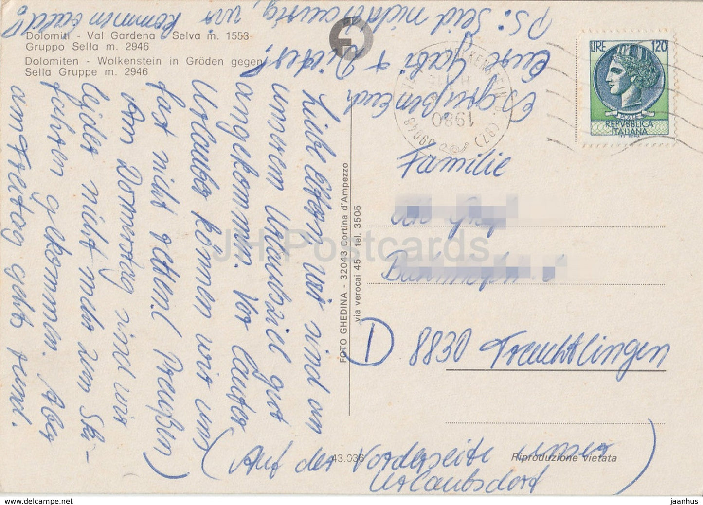 Dolomiti - Val Gardena Selva 1553 m - Gruppo Sella 2946 m - Wolkenstein - Italy - 1980 - used