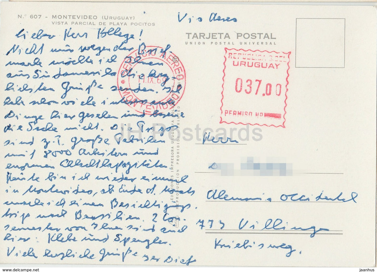 Montevideo - Vista Parcial de Playa Pocitos - Teilansicht des Pocitos Beach - 607 - 1969 - Urugay - gebraucht