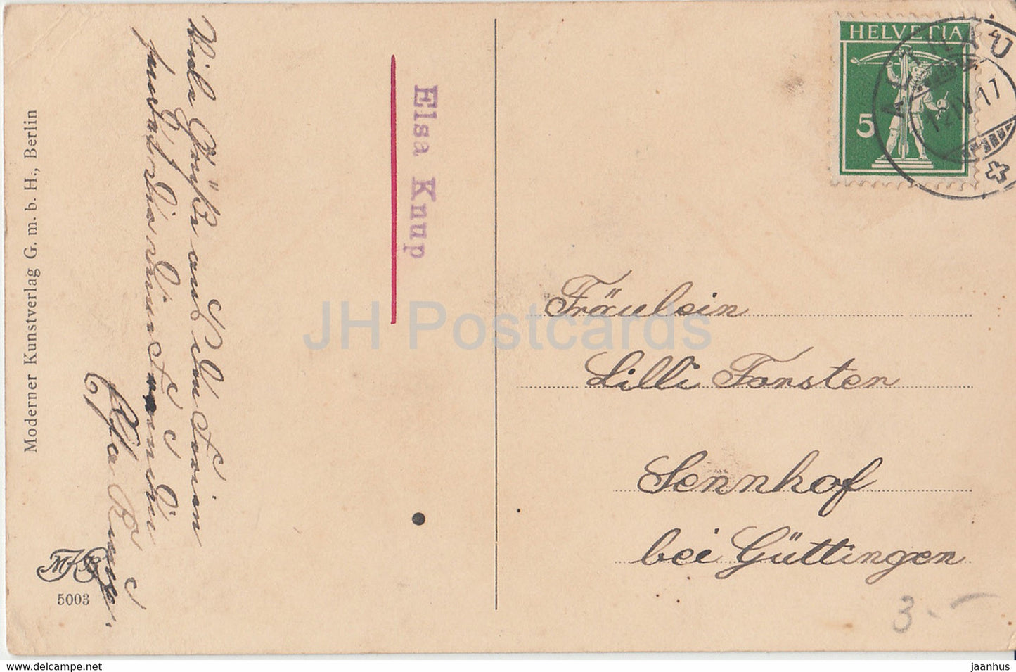 peinture de Carl Jordan - Goldfische - enfants - poisson rouge - MKB 5003 - Art allemand - carte postale ancienne - 1917 Allemagne - utilisé