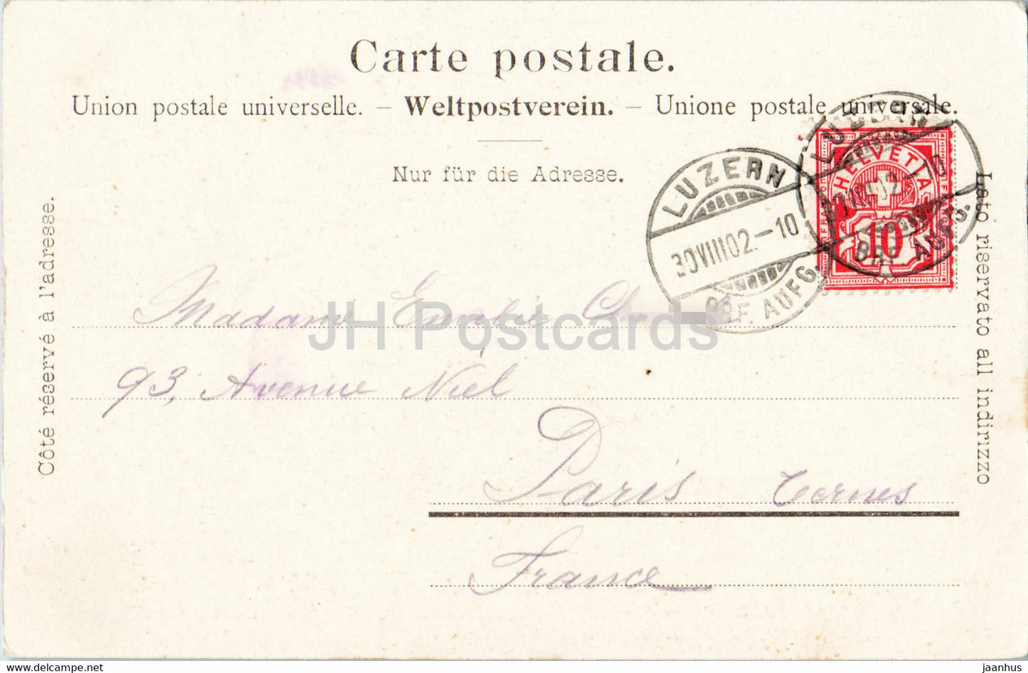 Luzern - Lucerne - Hofkirche und Rigi - 230 - carte postale ancienne - 1902 - Suisse - utilisé