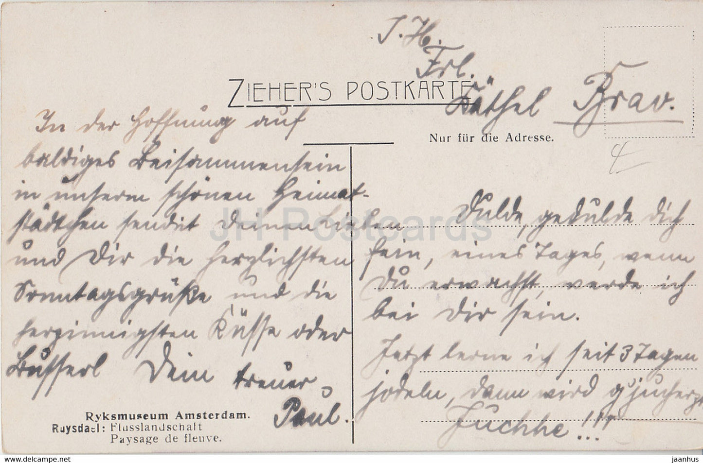 painting by Ruysdael - Flusslandschaft - Paysage de fleuve - windmill - old postcard - Dutch art - Netherlands - used