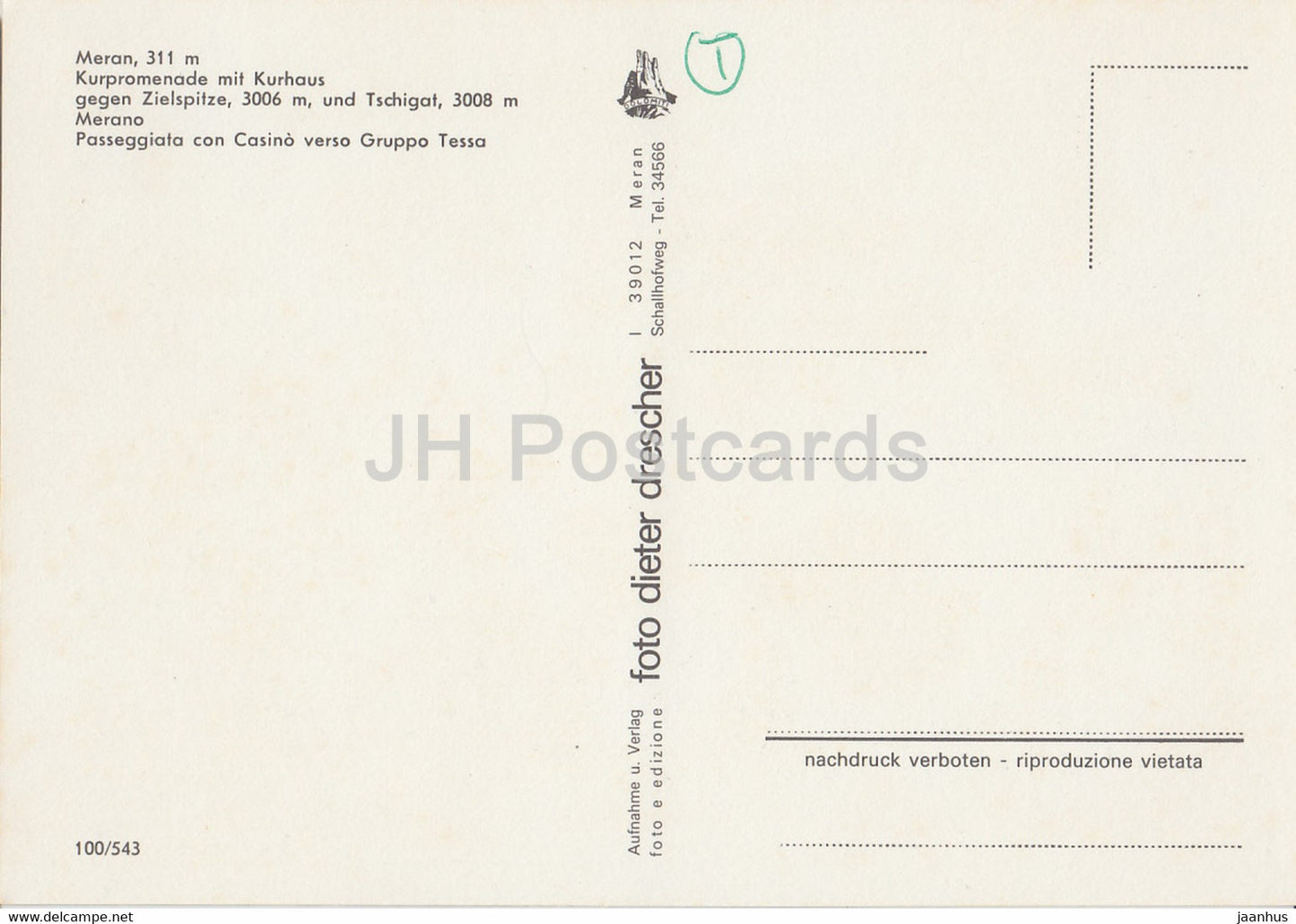 Meran - Meran - 311 m - Kurpromenade mit Kurhaus gegen Zielspitze - Tschigat - Italien - unbenutzt