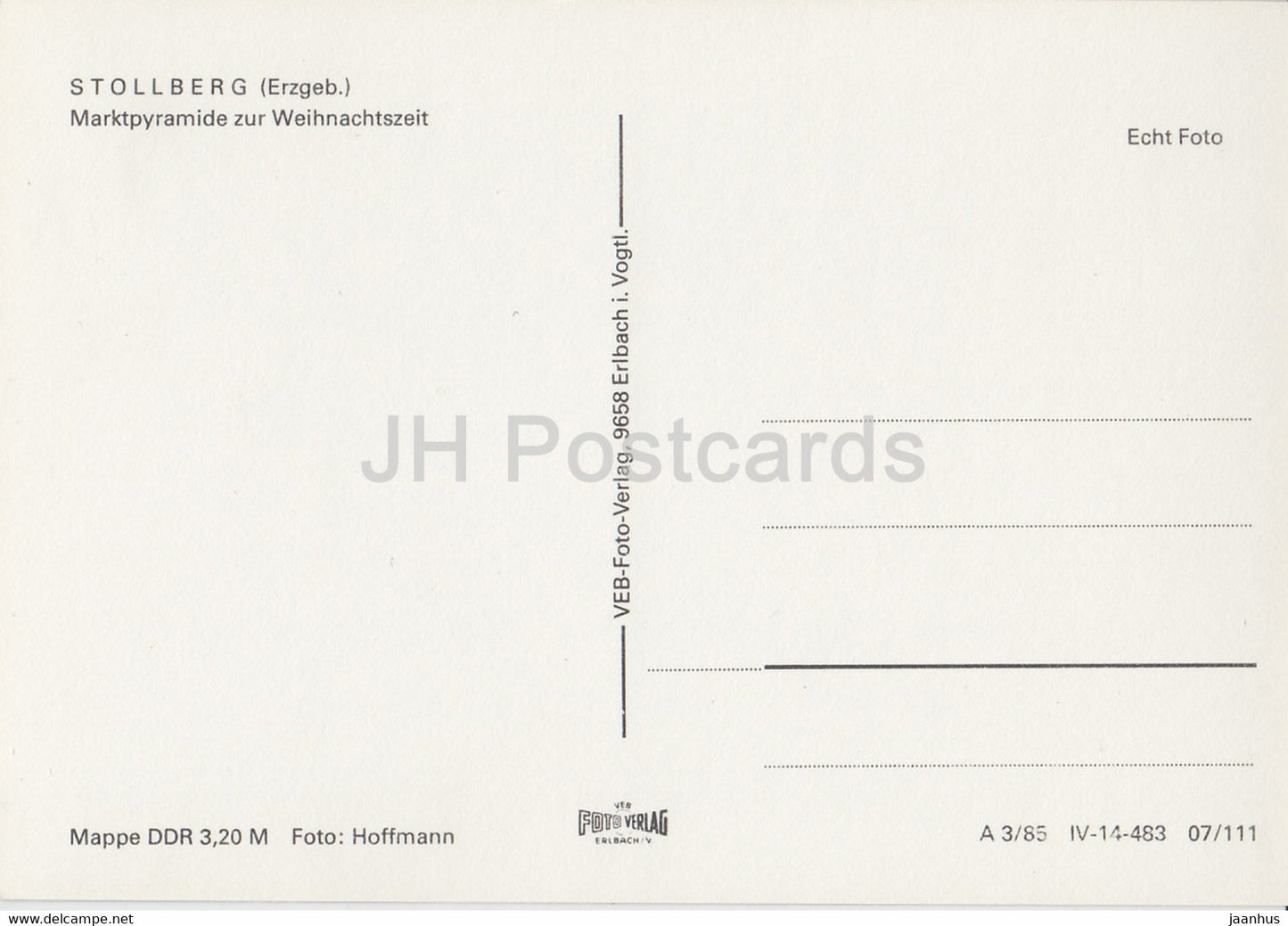 Stollberg - Marktpyramide zur Weihnachtszeit - Noël - Allemagne DDR - inutilisé