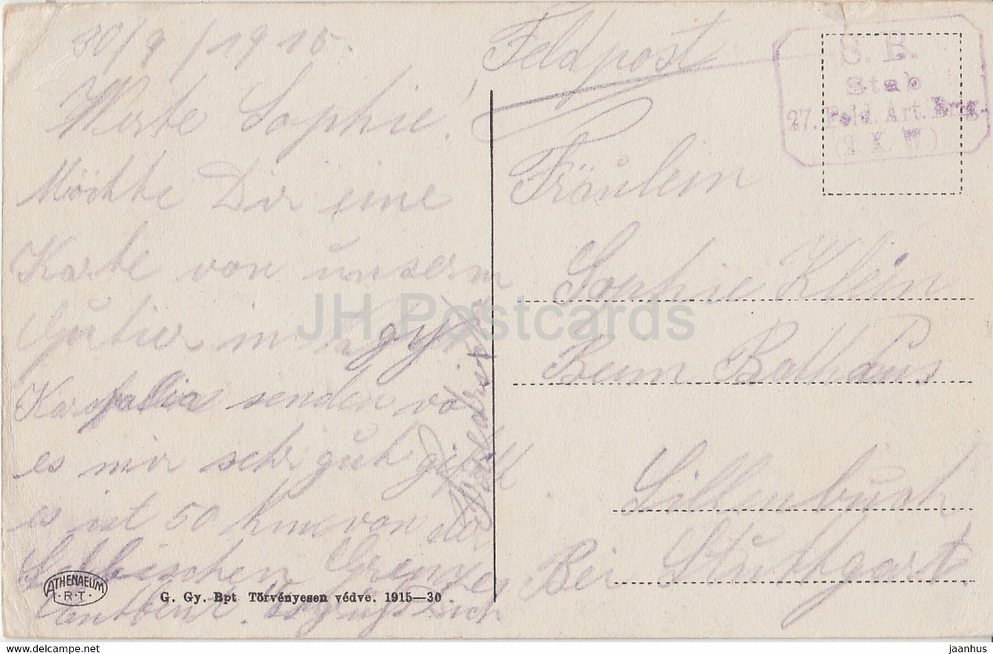 Budapest - Dunareszlet - Teilansicht an der Donau - SB Stab 27 Feld Art Brig Feldpost - alte Postkarte - Ungarn - gebraucht