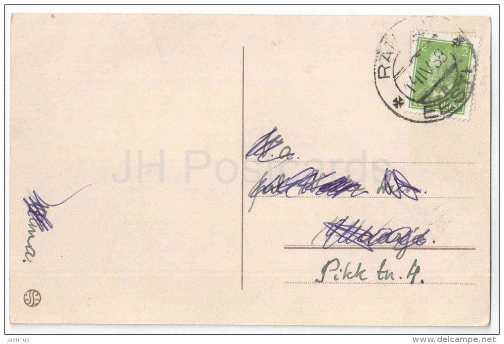 Easter Greeting Card - eggs - chicken - catkins - IL - circulated in Estonia 1938 - JH Postcards