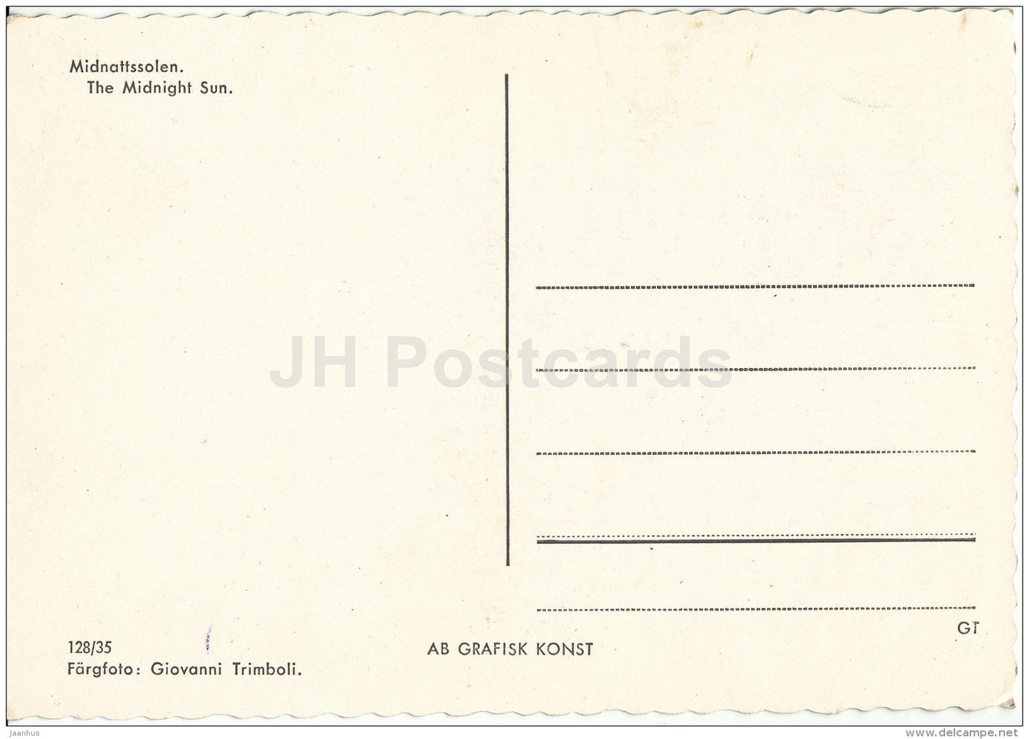 Midnattssolen - The Midnight Sun - 128/35 - Sweden - unused - JH Postcards