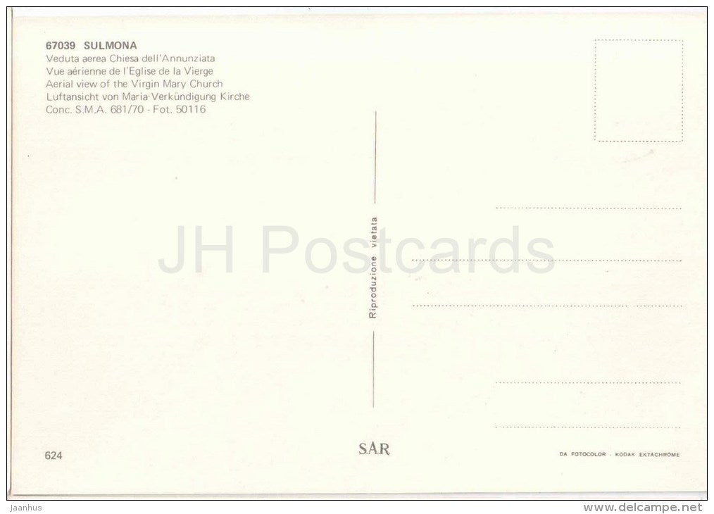 veduta aerea Chiesa dell´Annunziata - Virgin Mary Church - Sulmona - Abruzzo - 624 - 67039 - Italia - Italy - unus - JH Postcards