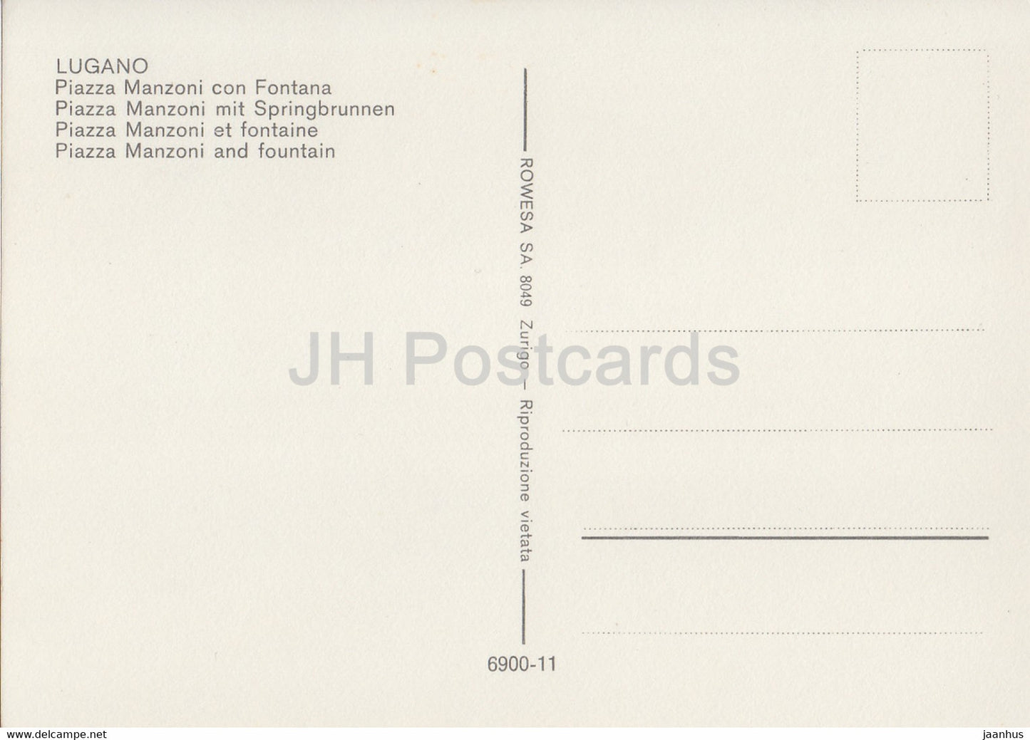 Lugano - Piazza Manzoni con Fontana - fountain - Switzerland - unused