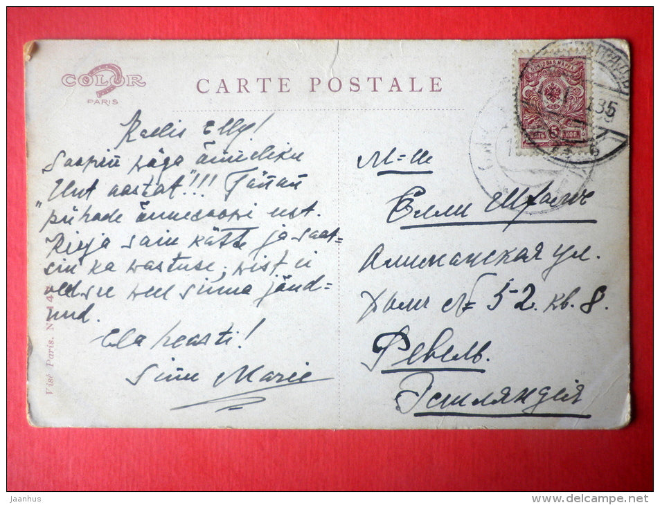 illustration - church - winter - source - Vise Paris nr 147 - sent from Petrograd to Estonia Reval Imperial Russia 1910s - JH Postcards