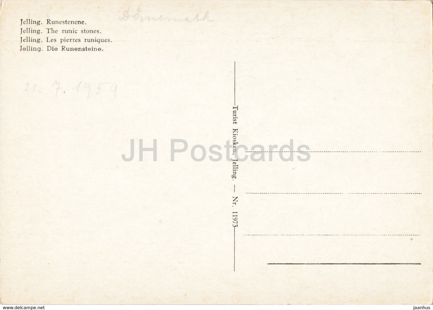Jelling - The Runic Stones - ancient world - old postcard - 11973 - 1959 - Denmark - used