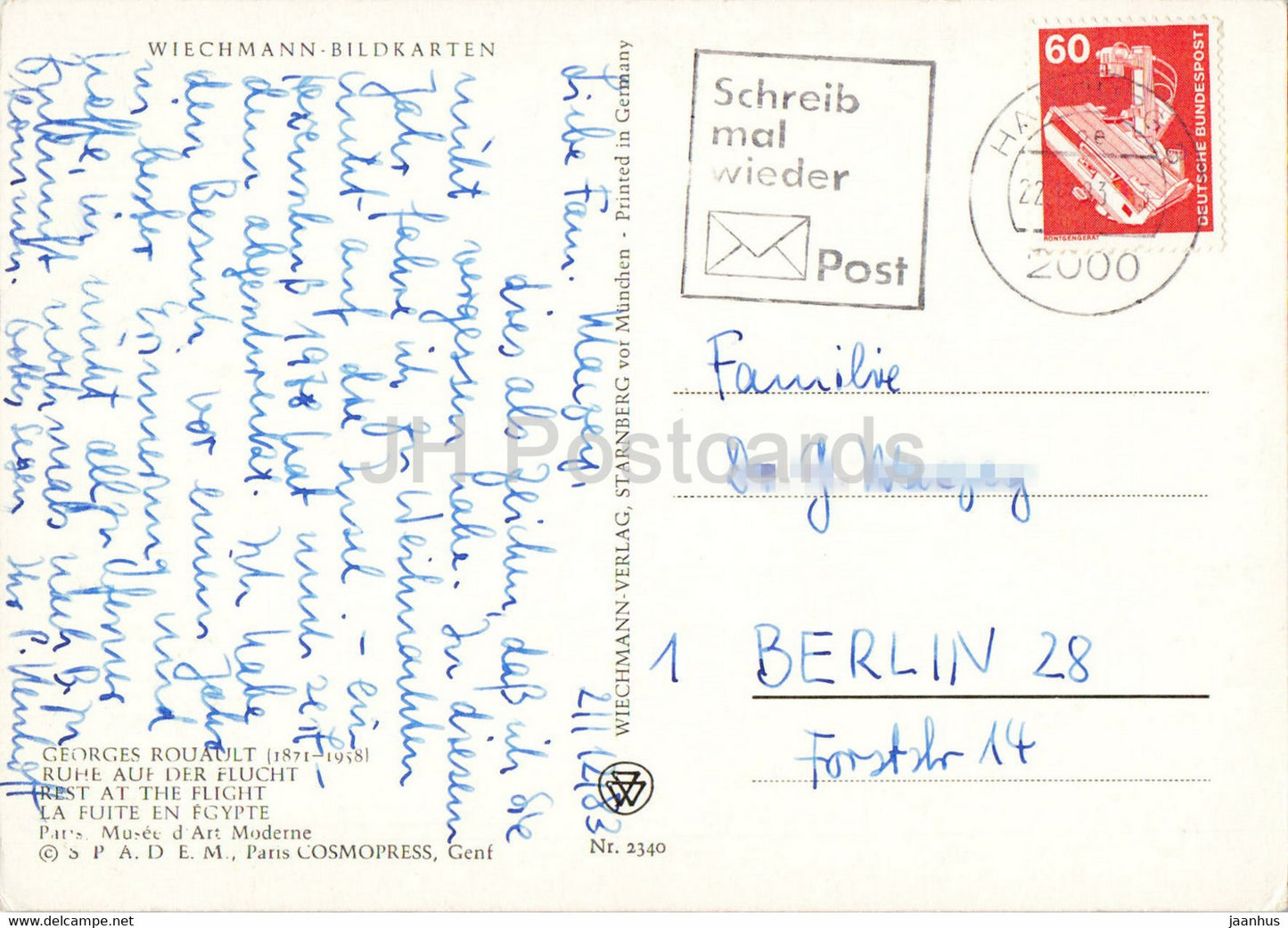 painting by Georges Rouault - Ruhe auf der Flucht - Rest at the Flight - French art - 1983 - Germany - used