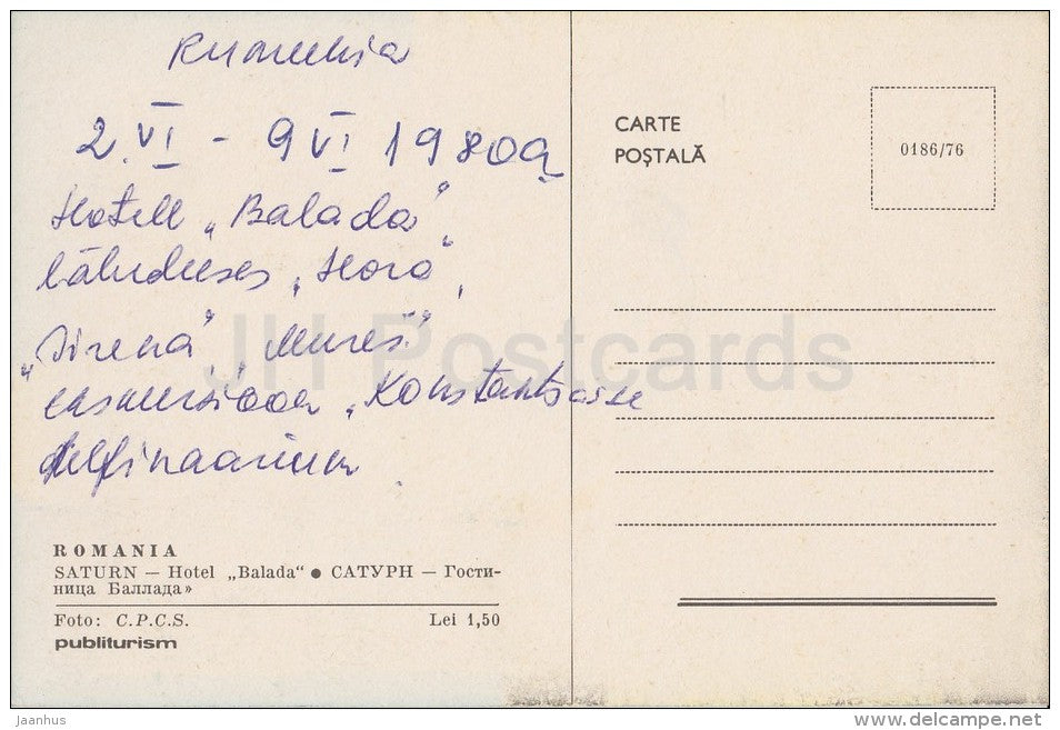 hotel Ballada - Saturn - 1980 - Romania - used - JH Postcards