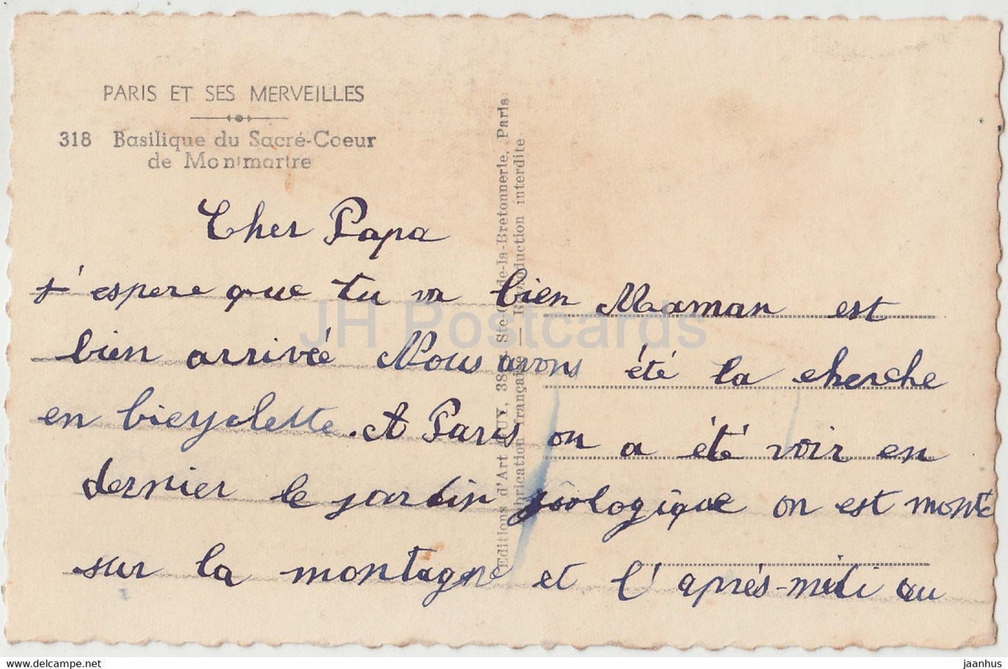 Paris - Basilique du Sacré Coeur de Montmartre - cathédrale - 318 - carte postale ancienne - France - occasion