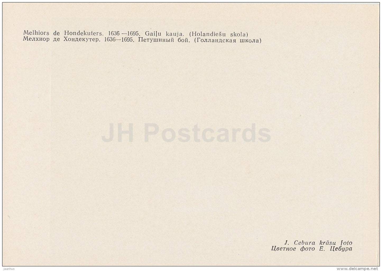 painting by Melchior d'Hondecoeter - Cock Fights - Dutch art - 1973 - Russia USSR - unused - JH Postcards