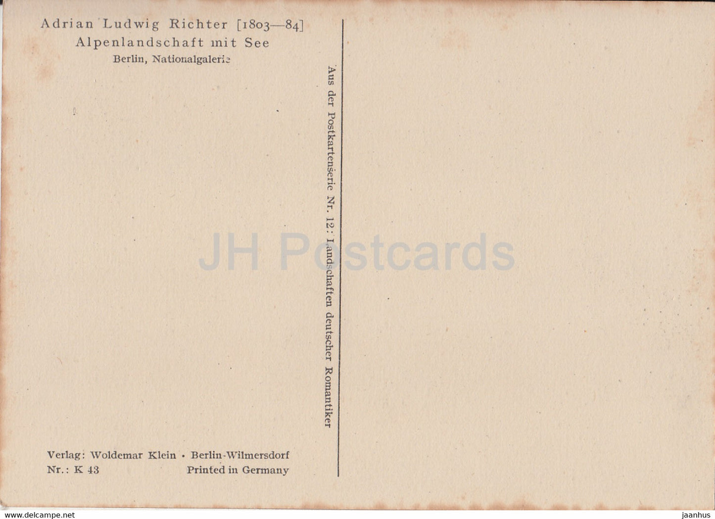 painting by Ludwig Richter - Alpenlandschaft mit See - 12 - German art - old postcard - Germany - unused