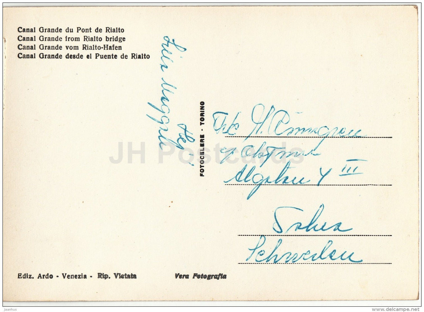 Canal Grande from Rialto Bridge - gondola - boat - 38 - Venice - Venezia - Italy - Italia - used - JH Postcards