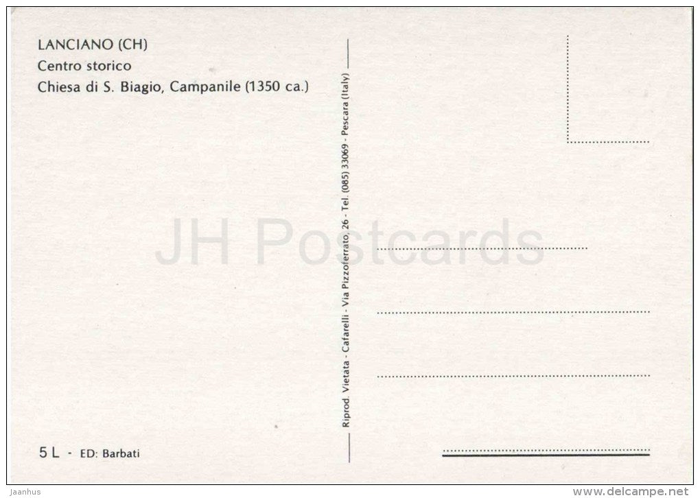 Centro Storico , Chiesa di S. Biagio , Campanile - Old Town, Church of S. Biagio - Lanciano - Italia - Italy - unused - JH Postcards
