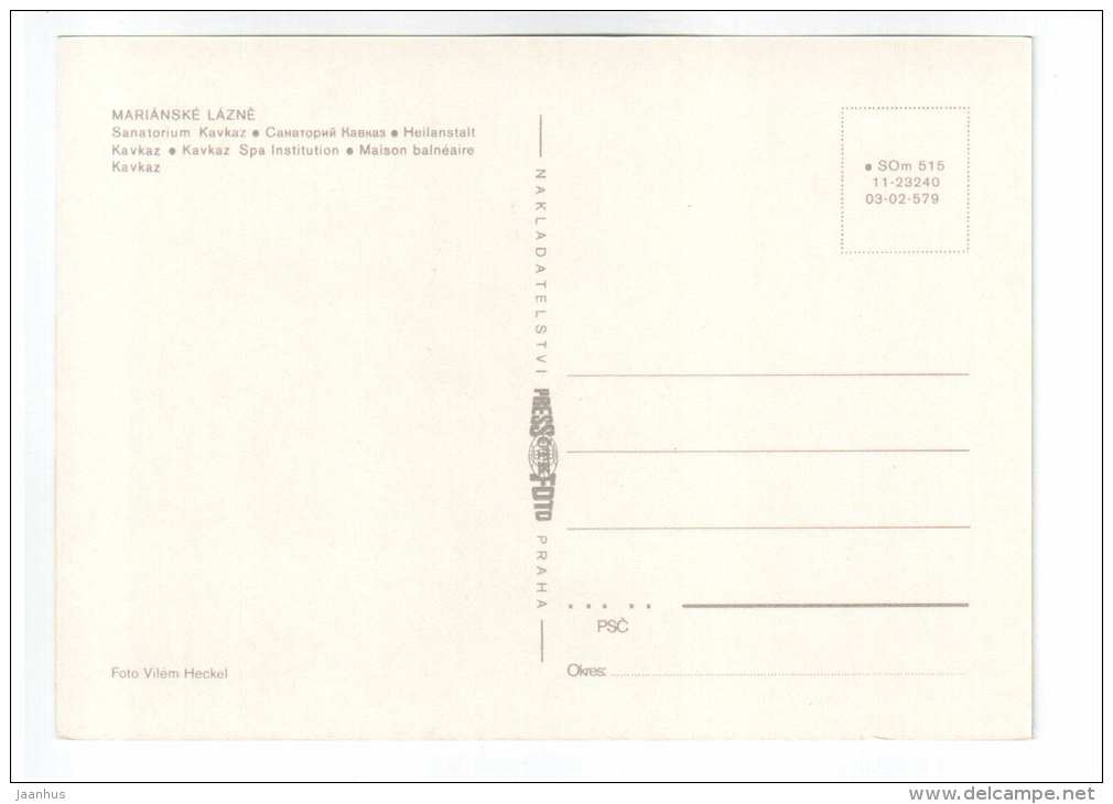 Kavkaz Spa Institution - Marianske Lazne - Czech Republic - unused - JH Postcards