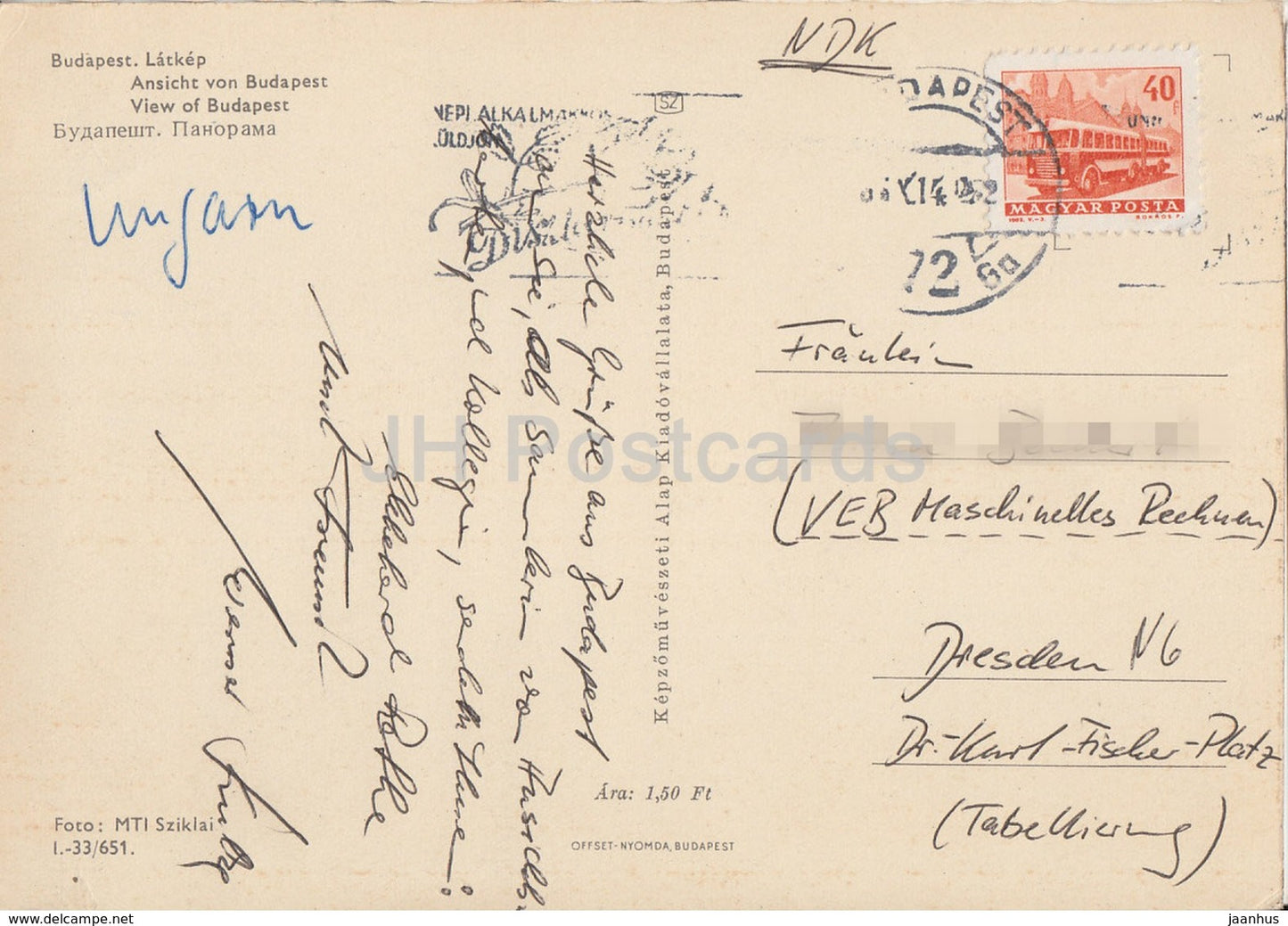 Vue de Budapest - pont - années 1960 - Hongrie - utilisé