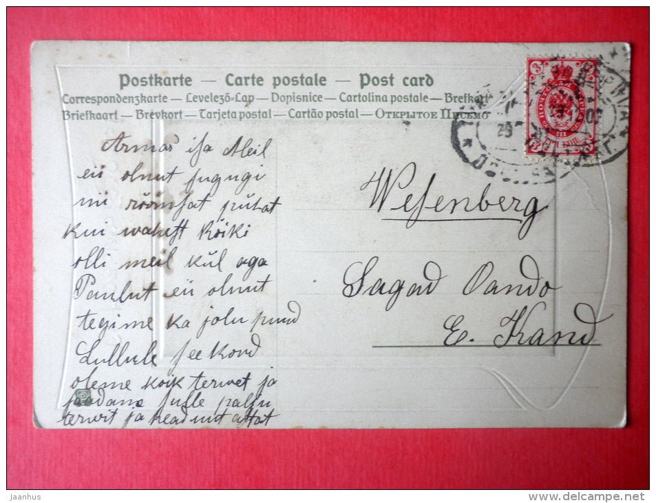 new year greeting card - old man - clock - PP - circulated in Imperial Russia Estonia Wesenberg 1907 - JH Postcards