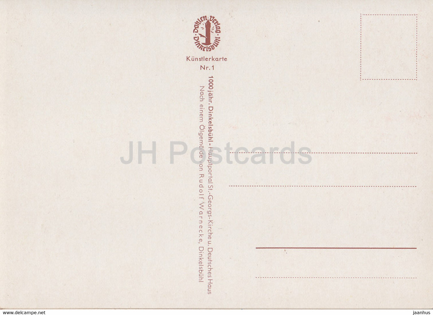 painting by Rudolf Warnecke - Dinkesbuhl - Hauptportal St Georgs Kirche - German art - Germany - unused