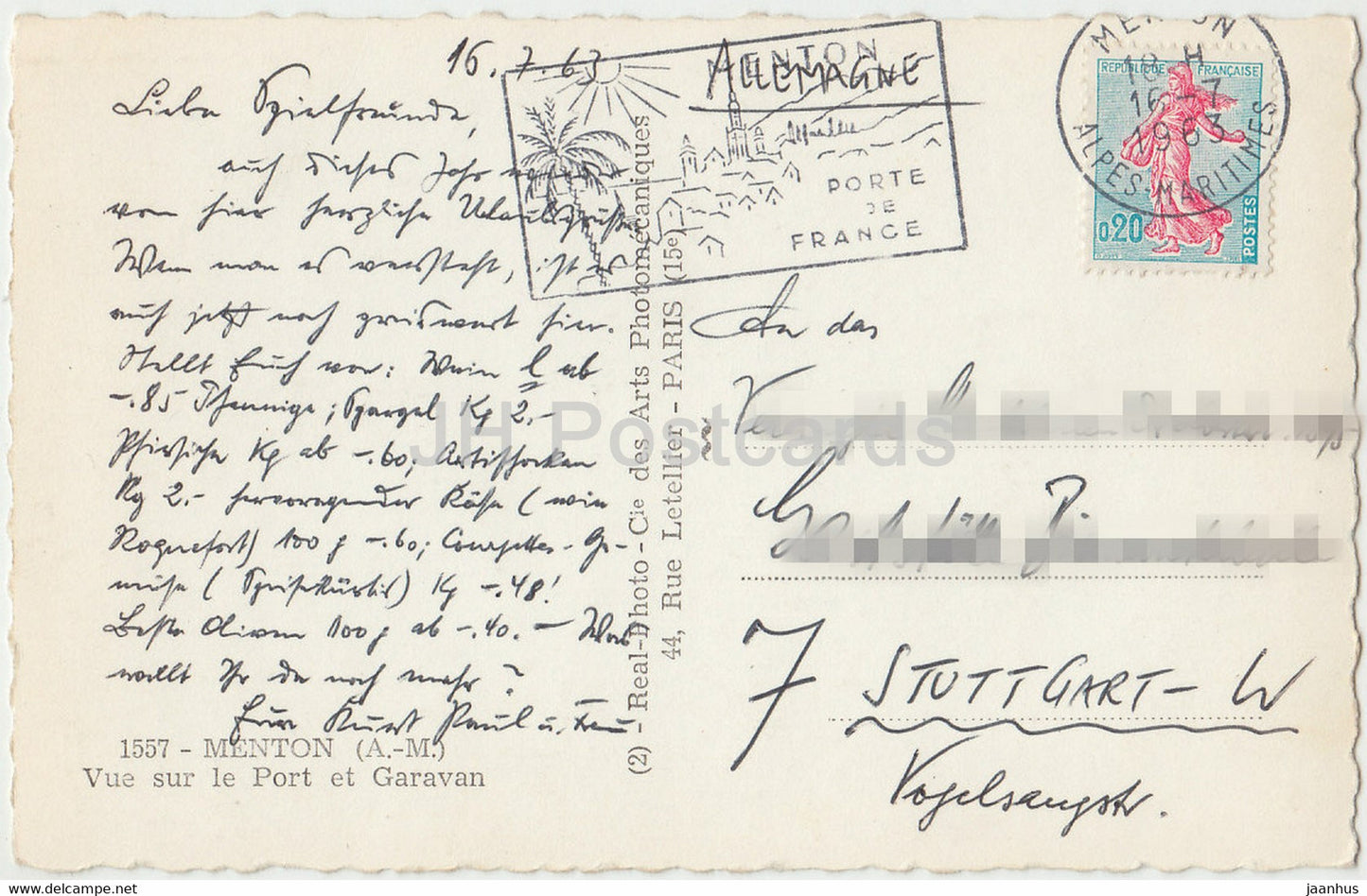 Menton - Vue Sur le Port et Garavan - 1557 - Boot - 1963 - Frankreich - gebraucht