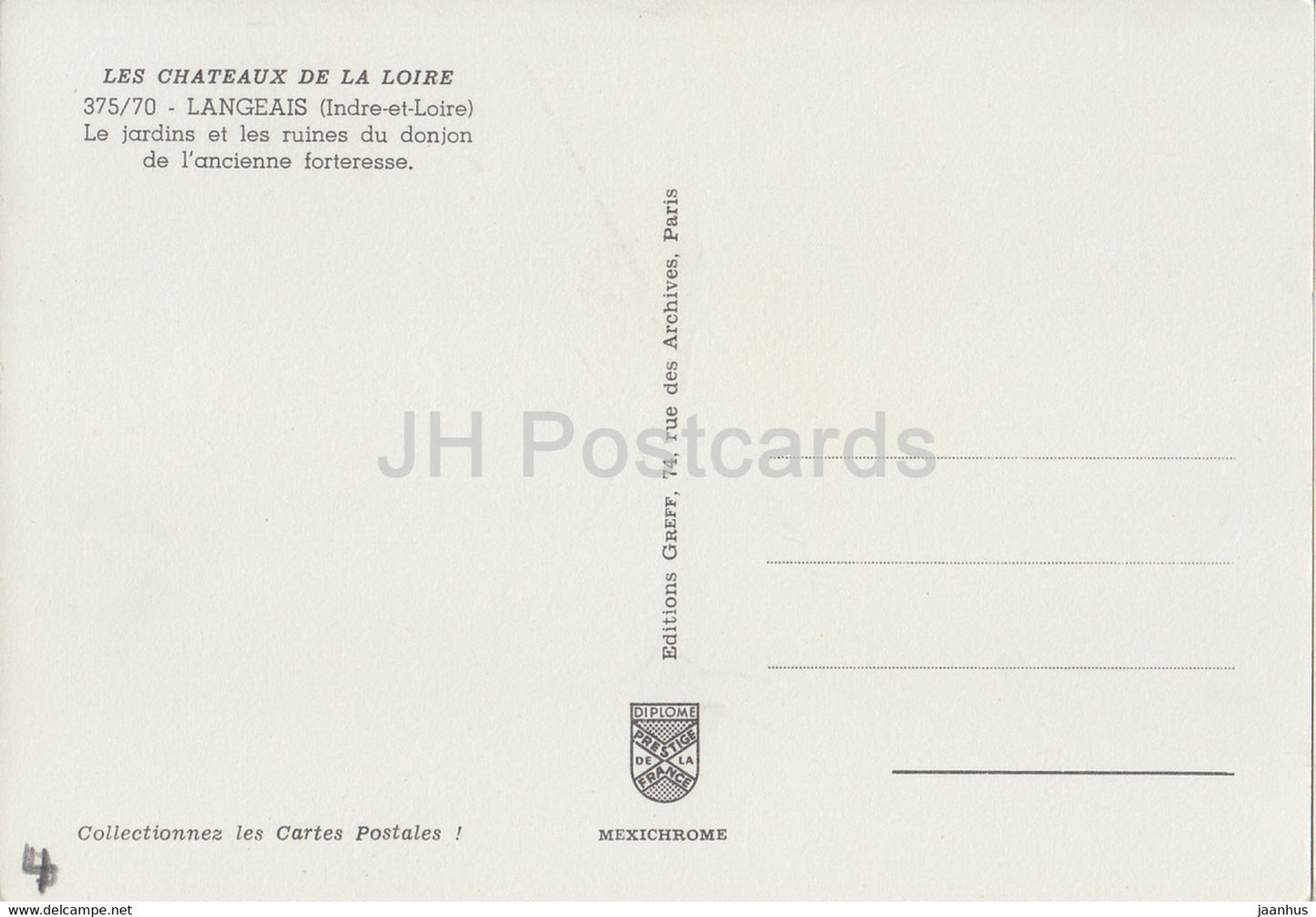Langeais - Le jardins et les ruines du donjon de l'ancienne forteresse - France - unused