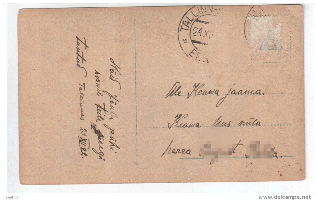 christmas greeting card - lady - christmas tree NPG 7226/5 - old postcard - circulated in Estonia 1922 , Tallinn - used - JH Postcards