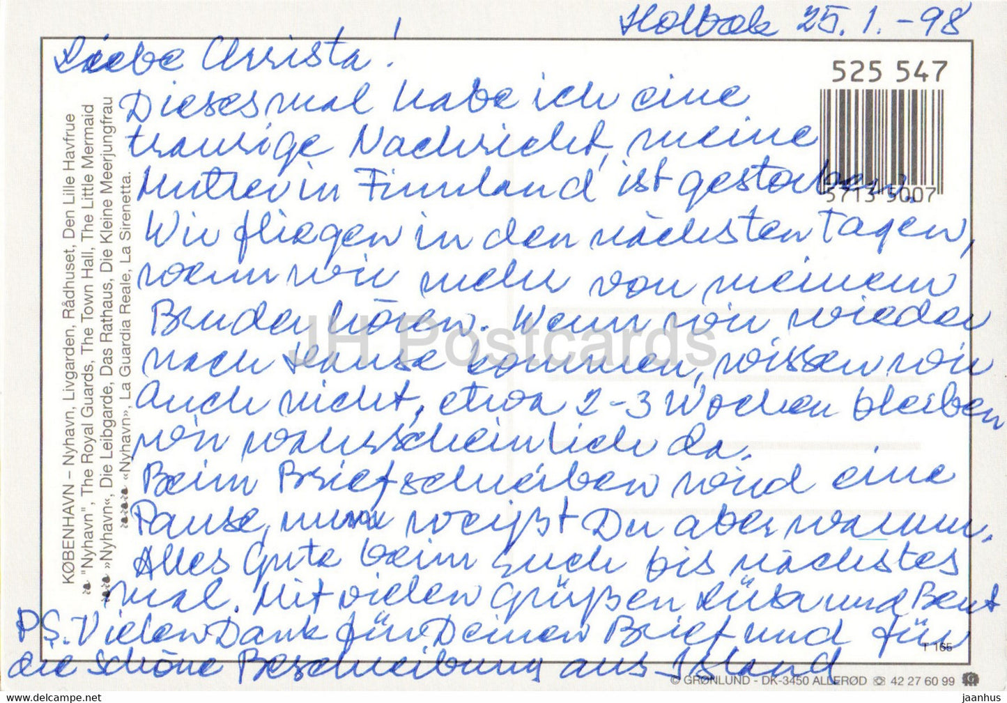 Copenhague - Nyhavn - Les Gardes Royaux - L'Hôtel de Ville - La Petite Sirène - bateau - multiview - 1998 - Danemark - d'occasion