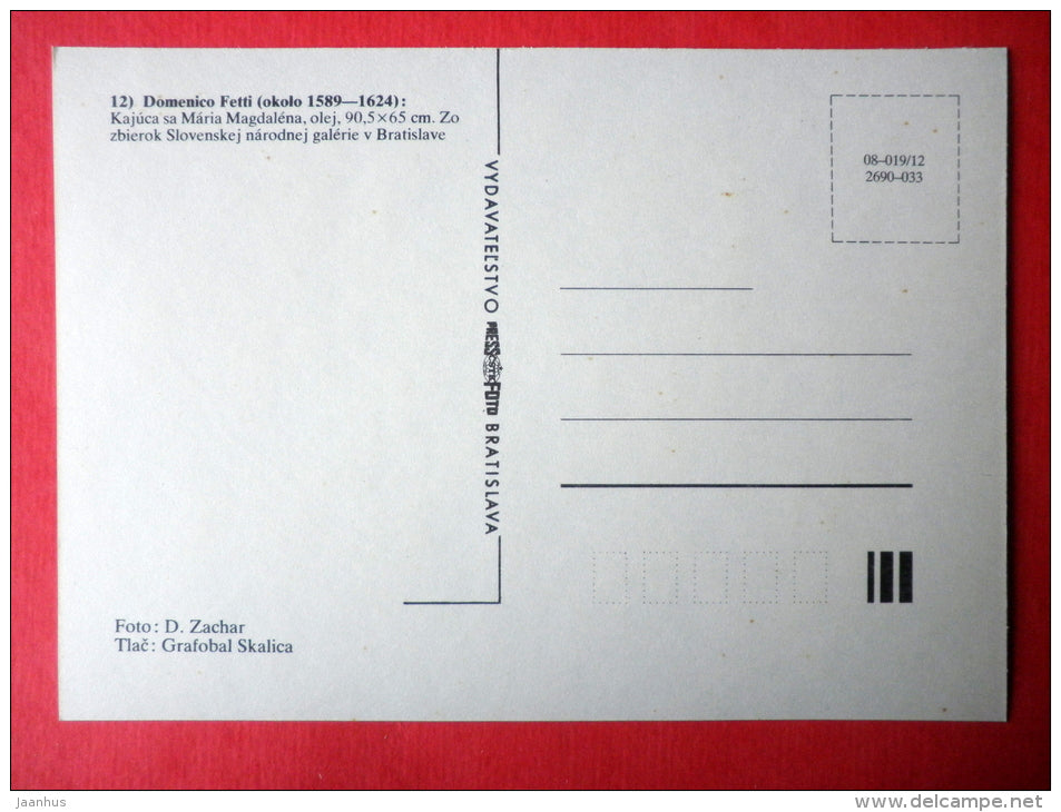 painting by Domenico Fetti - The Repentant Mary Magdalene - italian art - unused - JH Postcards