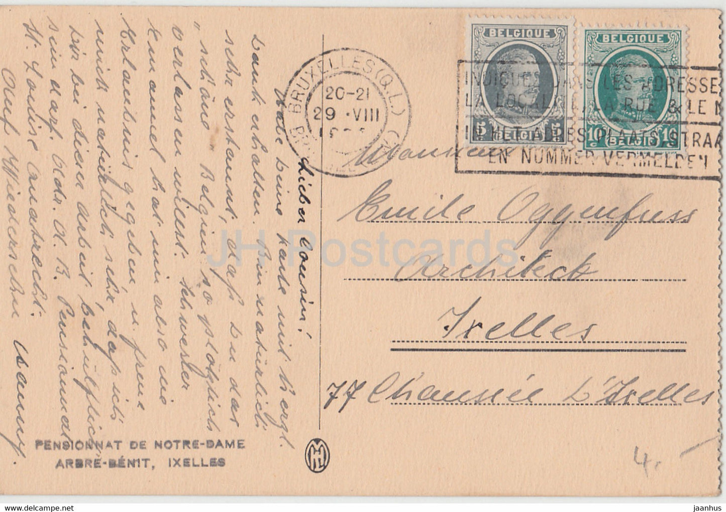 Pensionnat de Notre Dame - Arbre Benit - Ixelles - old postcard - Belgium - used