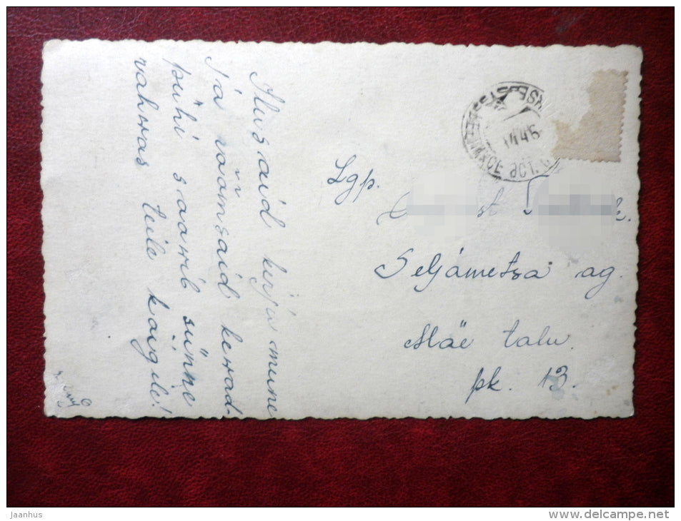 Easter Greeting card - church - flowers - circulated in 1946 - Latvia - used - JH Postcards