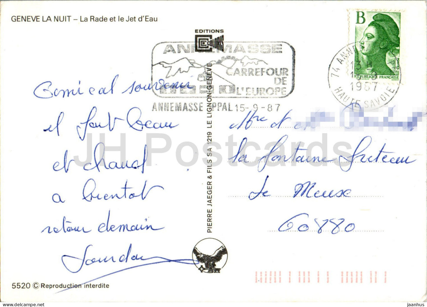 Geneva - Geneve - La Rade et le Jet d'Eau - Geneve la Nuit - 5520 - 1987 - Switzerland - used