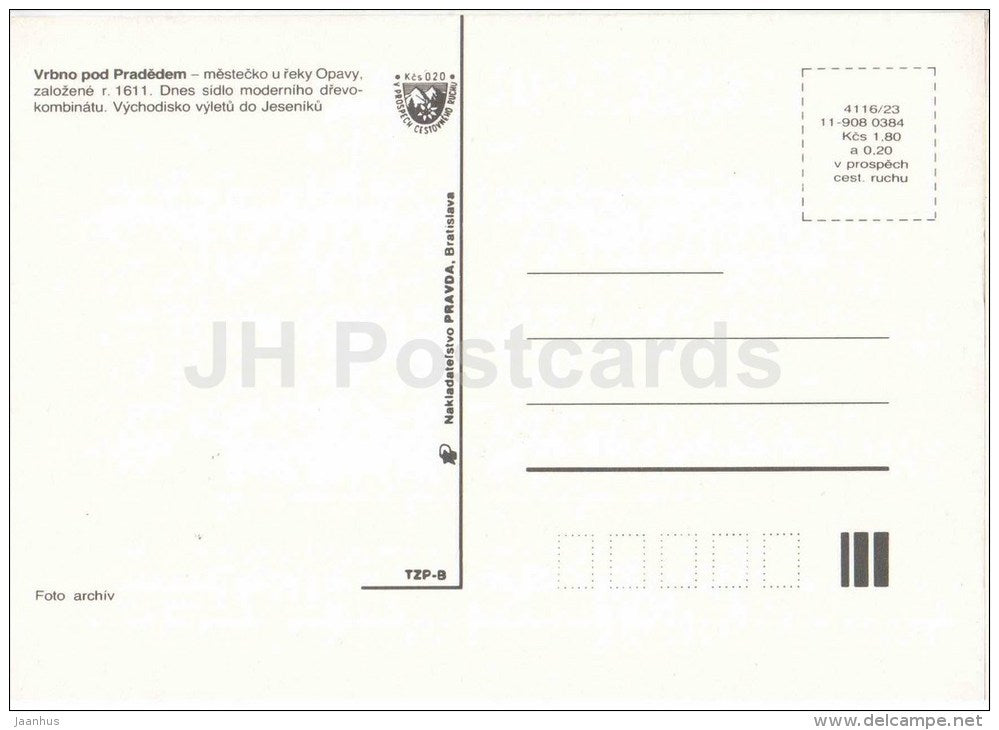 Vrbno pod Pradedem - town views - architecture - Czechoslovakia - Czech - unused - JH Postcards