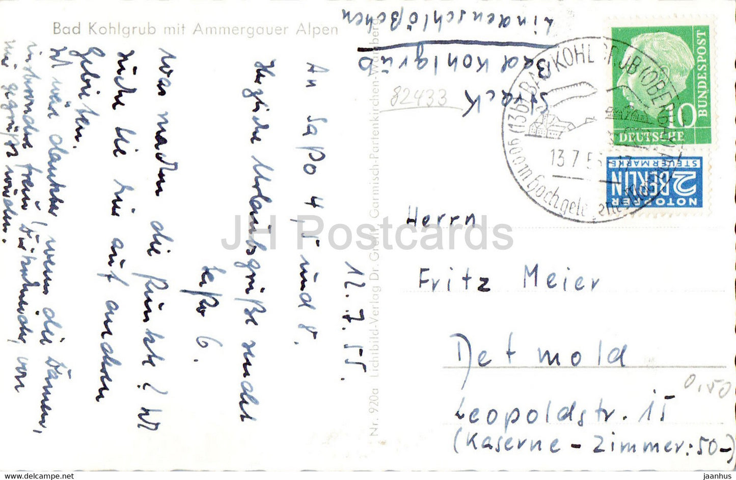 Bad Kohlgrub mit Ammergauer Alpen - alte Postkarte - 1955 - Deutschland - gebraucht