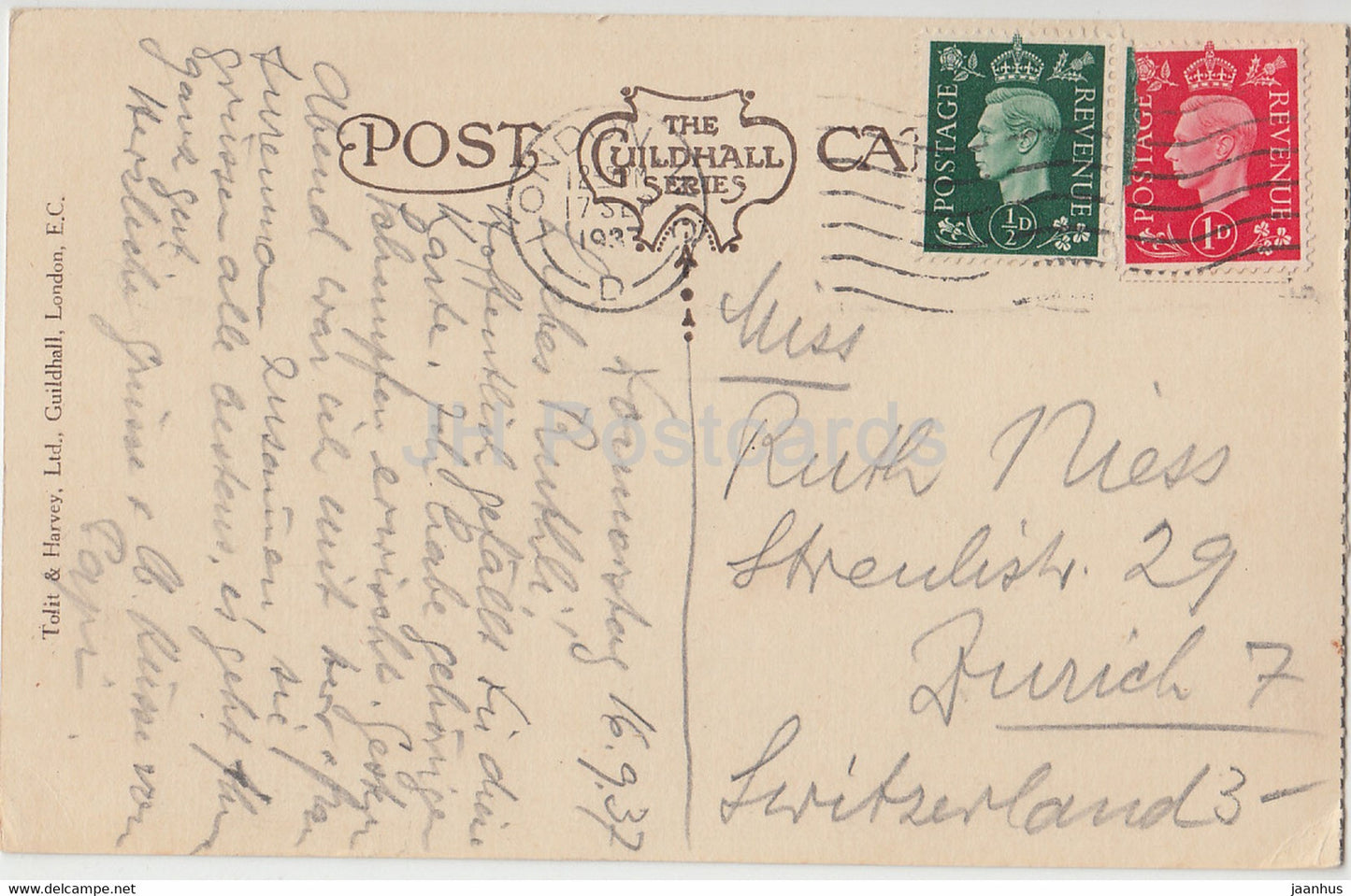 London – Memorial Statuary – Guildhall – alte Postkarte – 1937 – England – Vereinigtes Königreich – gebraucht