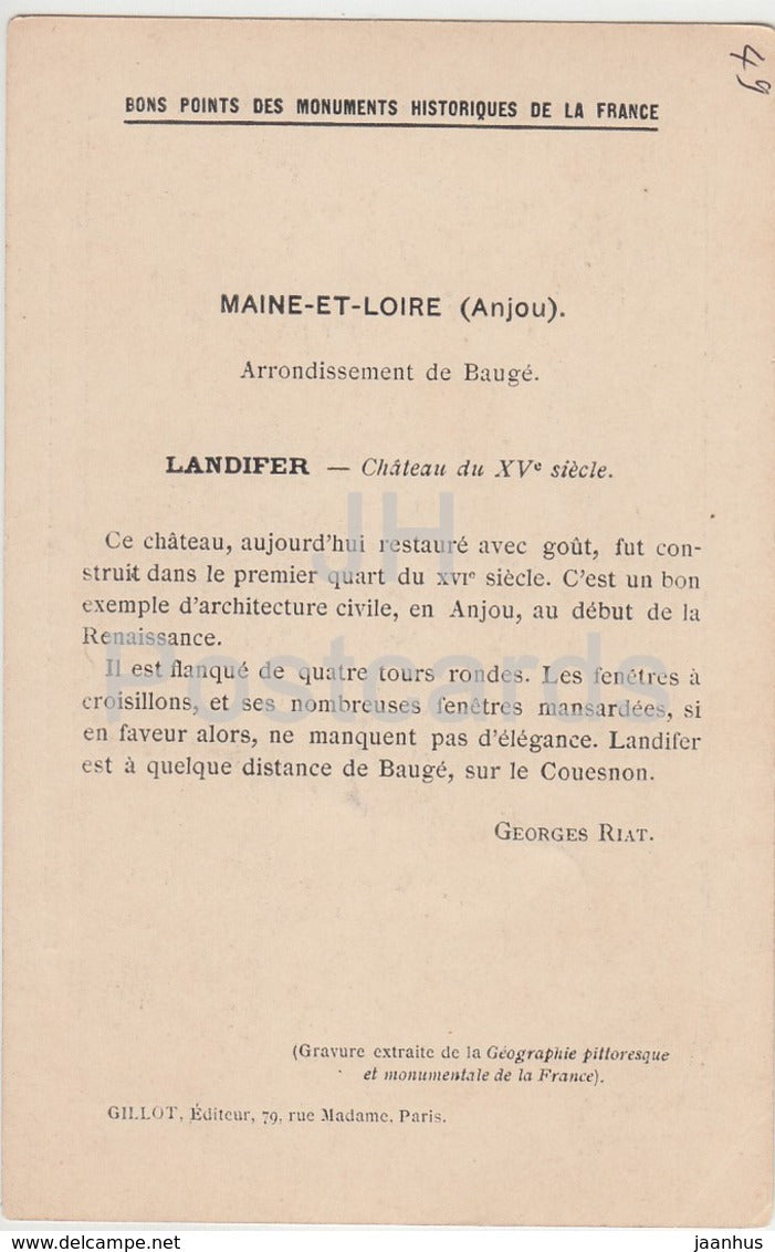 Le Vieil Bauge - Chateau de Landifer - Les Monuments Historiques de la France - castle - old postcard - France - unused