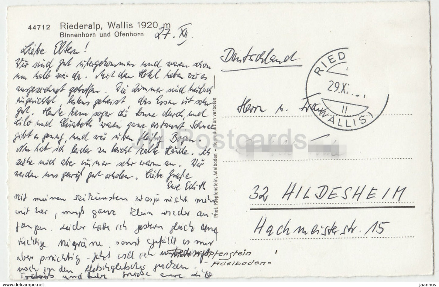 Riederalp Wallis 1920 - Binnenhorn und Ofenhorn - 44712 - Schweiz - alte Postkarte - gebraucht