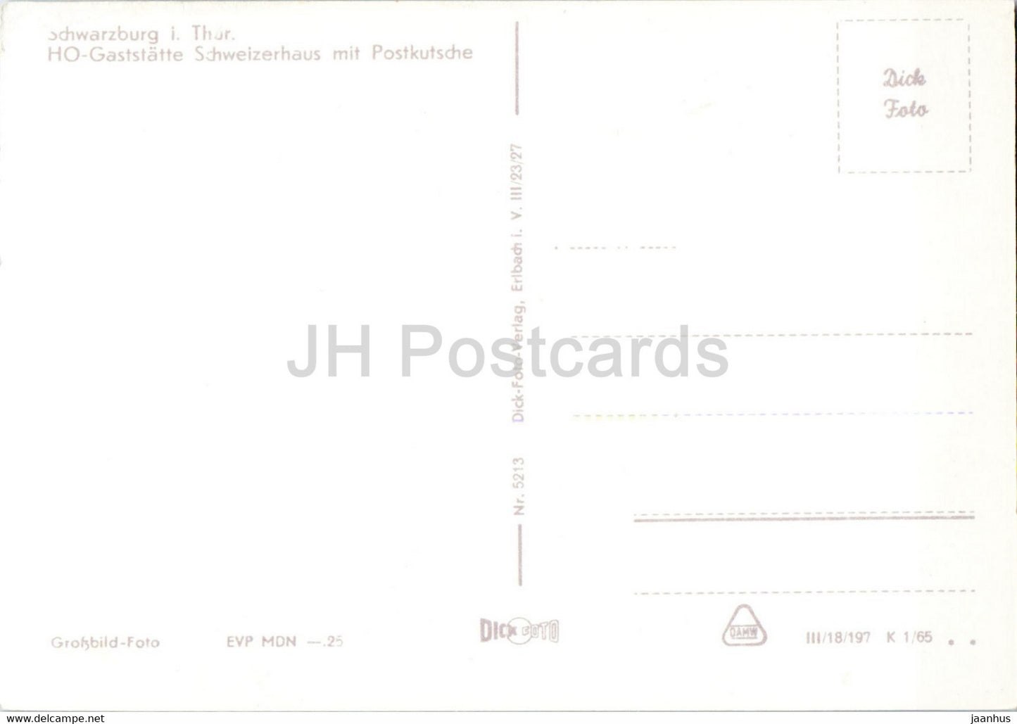 Schwarzburg i Thur - HO Gaststatte Schweizerhaus mit Poskutsche - horse carriage - old postcard - Germany DDR - unused