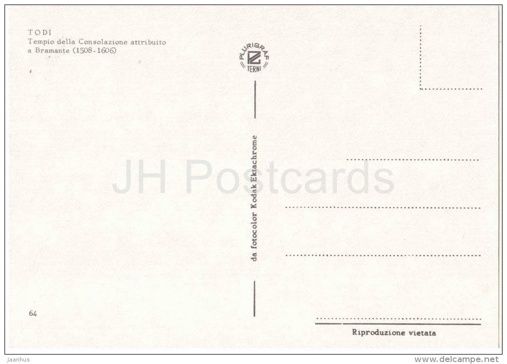 Tempio della Consolazione attribuito a Bramante - temple - Todi - Perugia - Umbria - 64 - Italia - Italy - unused - JH Postcards