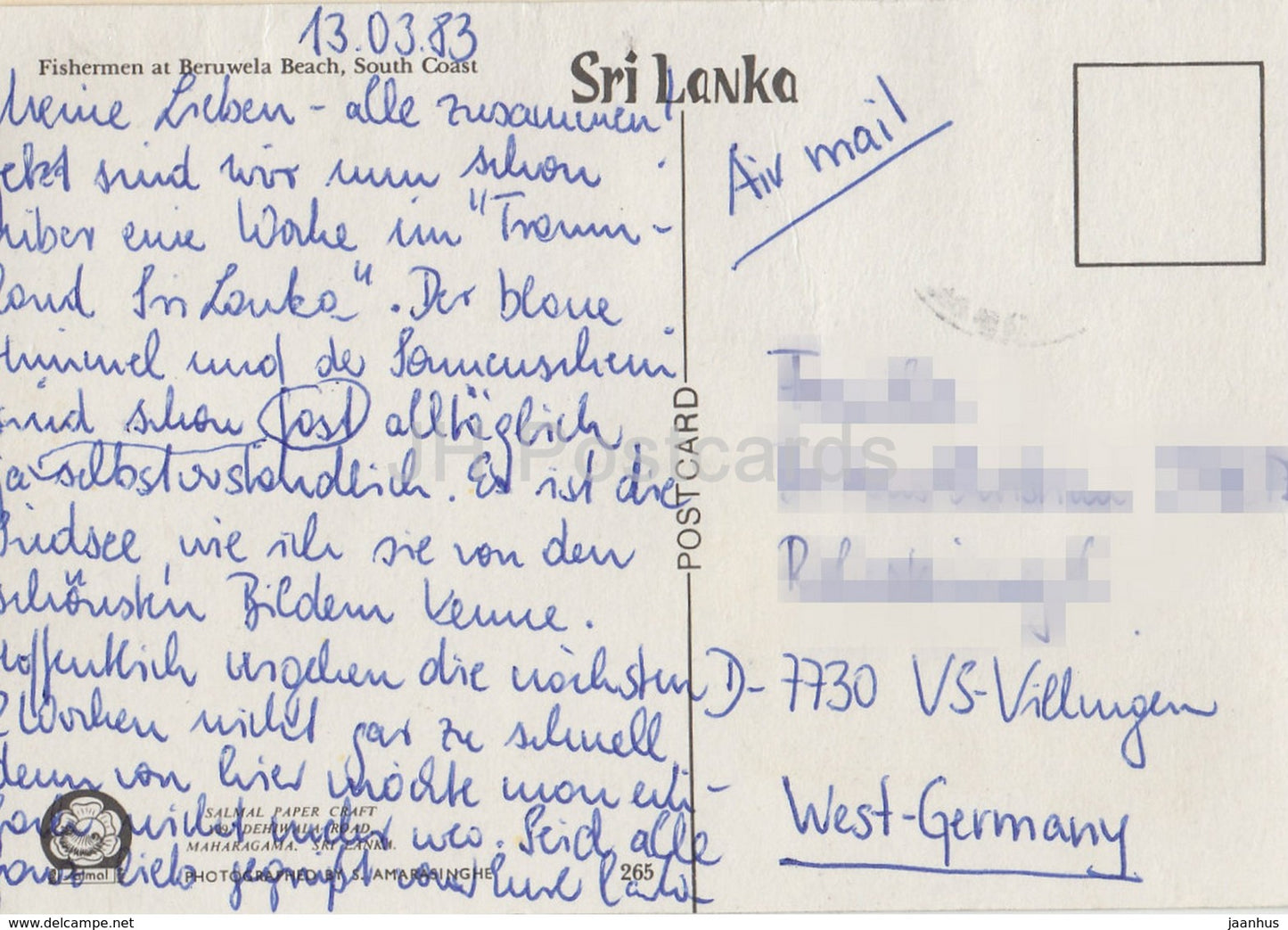 Pêcheurs à la plage de Beruwela - Côte Sud - 265 - 1983 - Sri Lanka - d'occasion