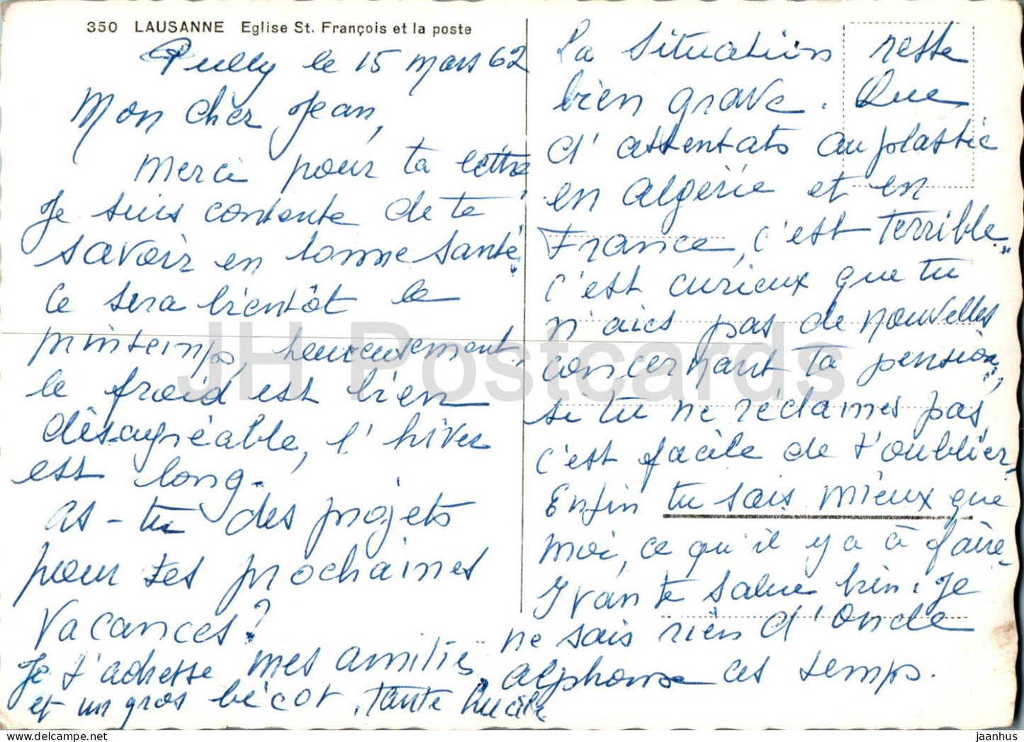 Lausanne - Eglise St Francois et la Poste - Kirche - Straßenbahn - Auto - Bus - 350 - 1962 - Schweiz - gebraucht