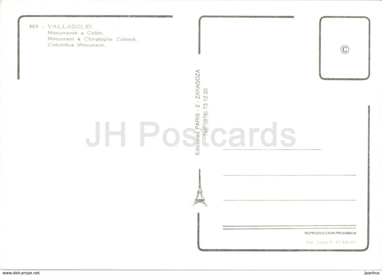 Valladolid - monumento a Colon - Monument de Colomb - 468 - Espagne - inutilisé